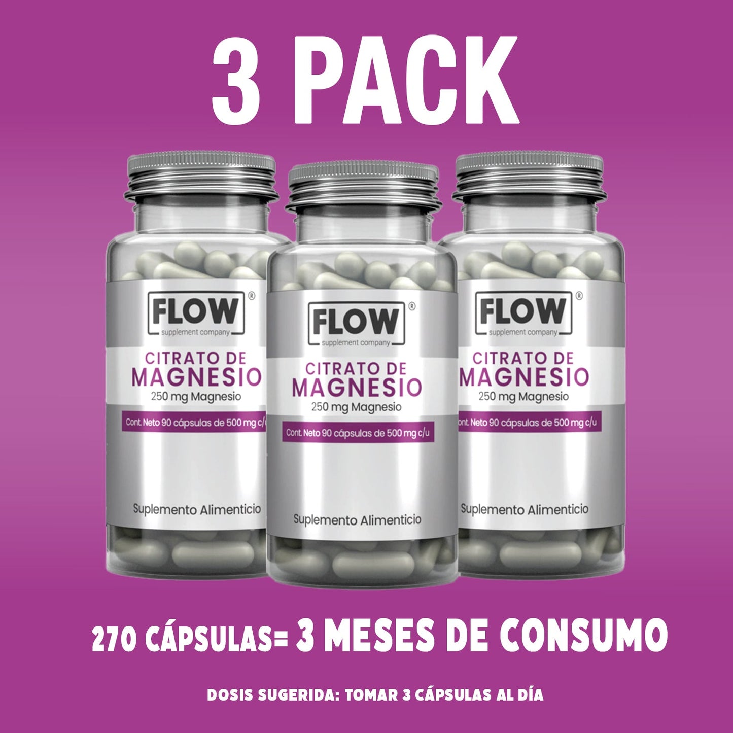 Citrato de Magnesio / 90 cápsulas de 500 mg c/u