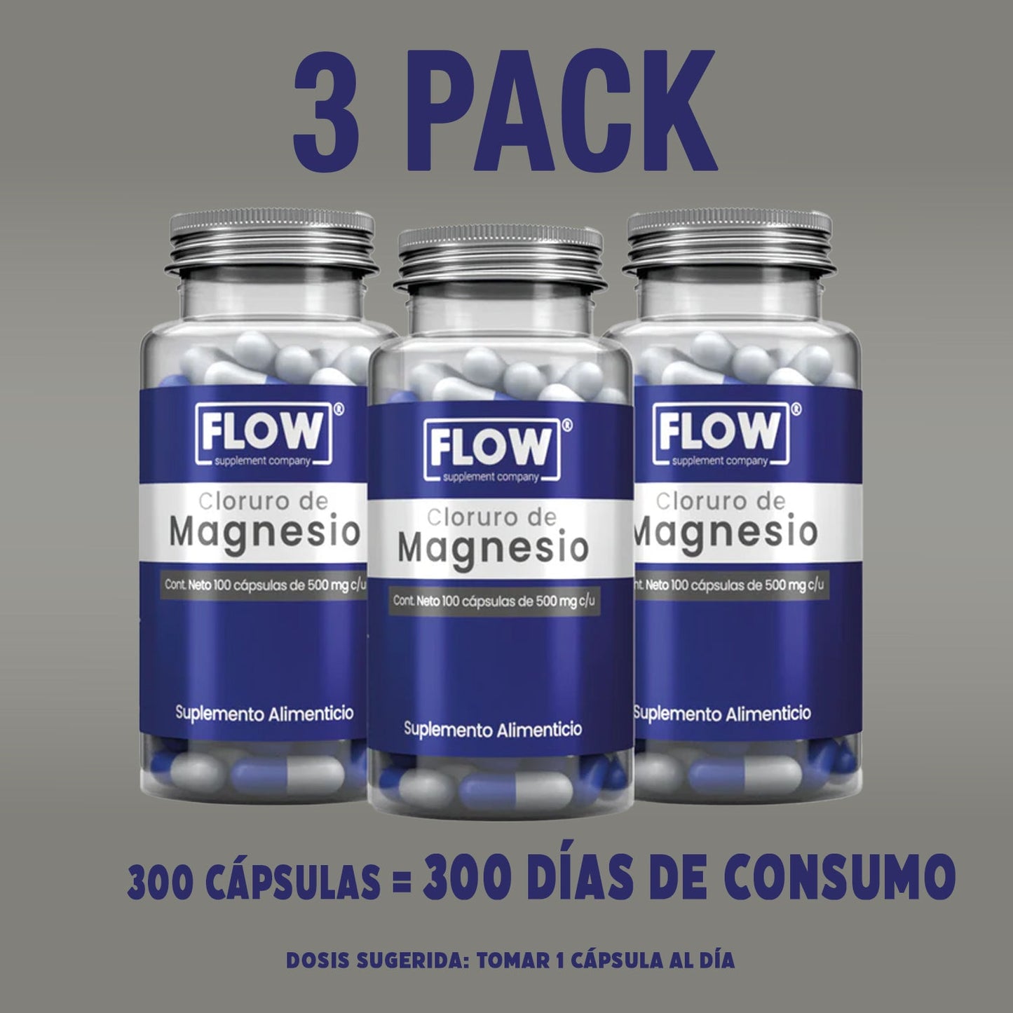 Cloruro De Magnesio + Vitamina K2 + Vitamina D + Calcio / 100 cápsulas de 500 mg. c/u