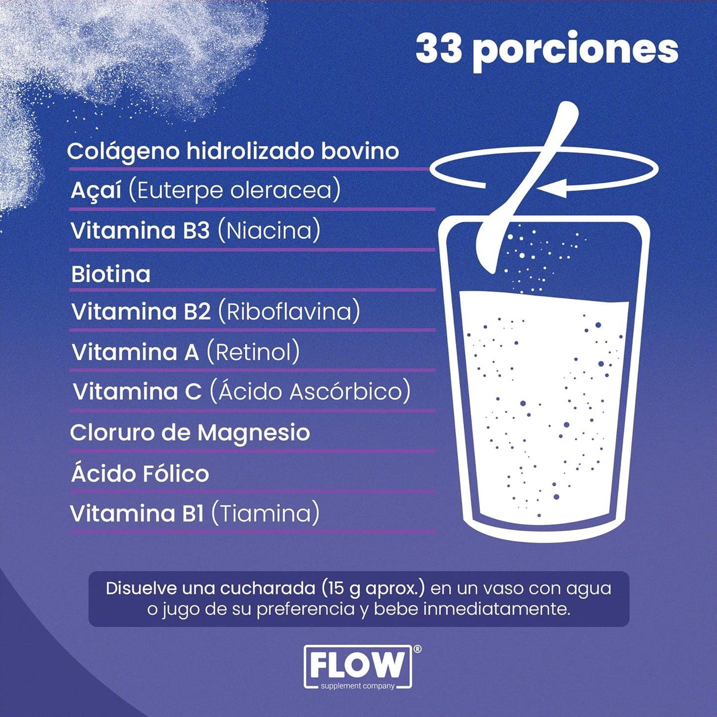 Colágeno Hidrolizado + Açaí + Cloruro de magnesio de 500 gramos