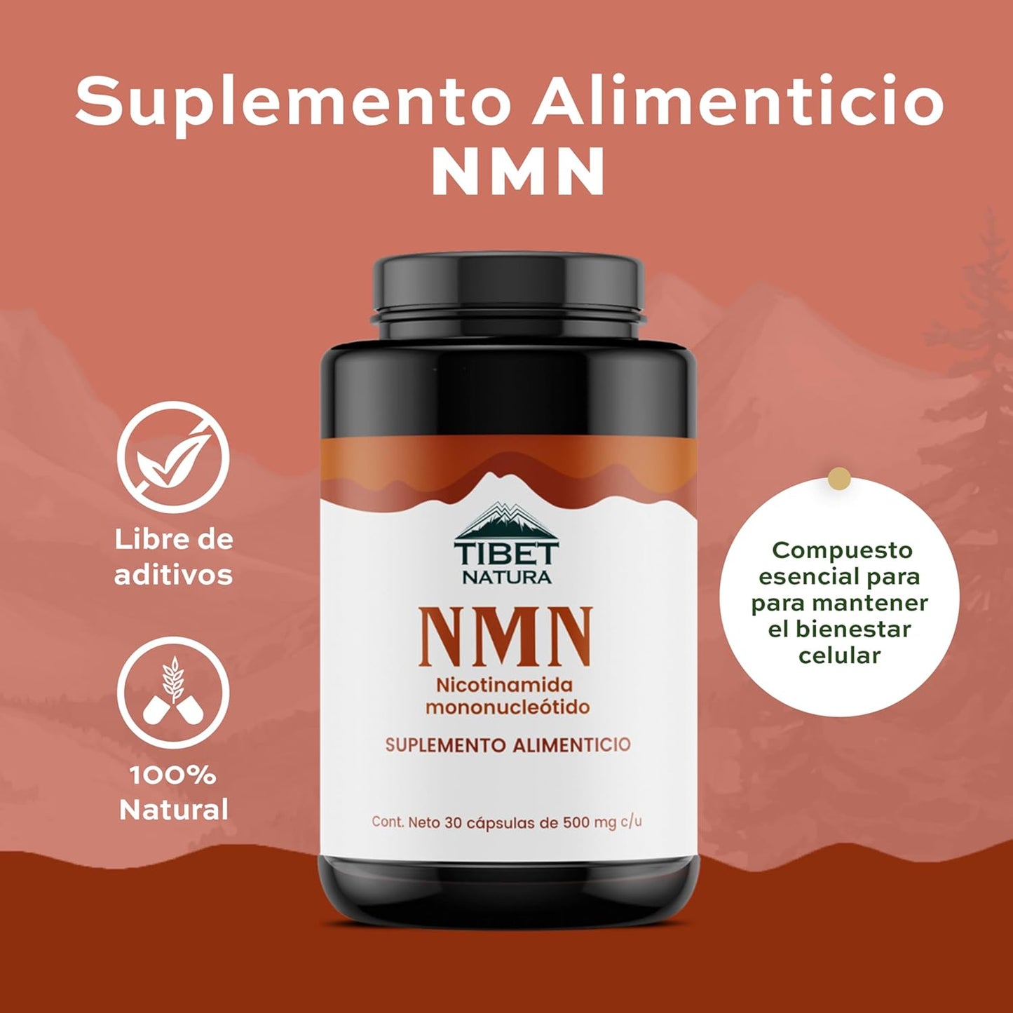 NMN Nicotinamida Mononucleótido 30 cápsulas de 500 mg c/u - TÍbet Natura