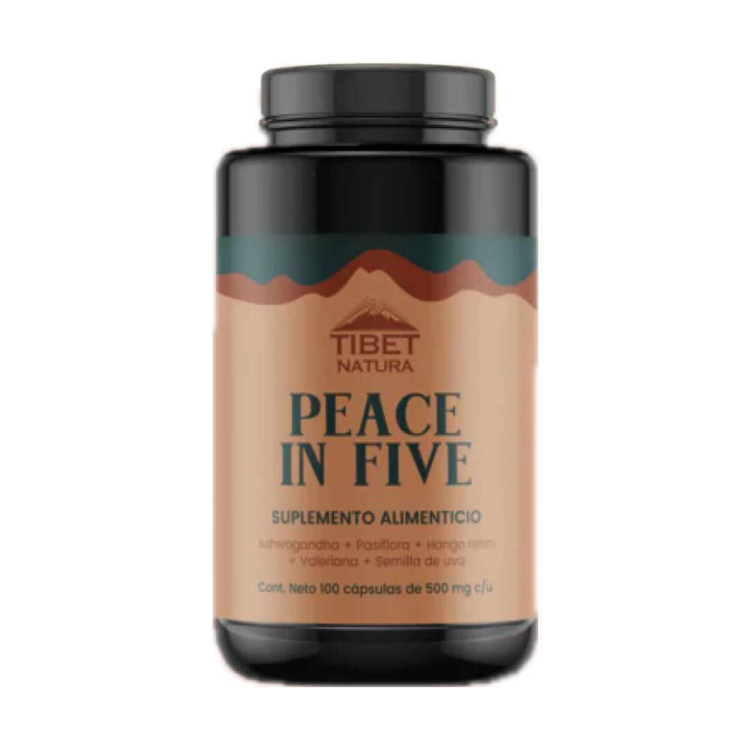 Peace in Five - Gaba + Pasiflora + Hongo Reishi + Valeriana + Semilla de Uva 100 Cápsula de 500 mg c/u