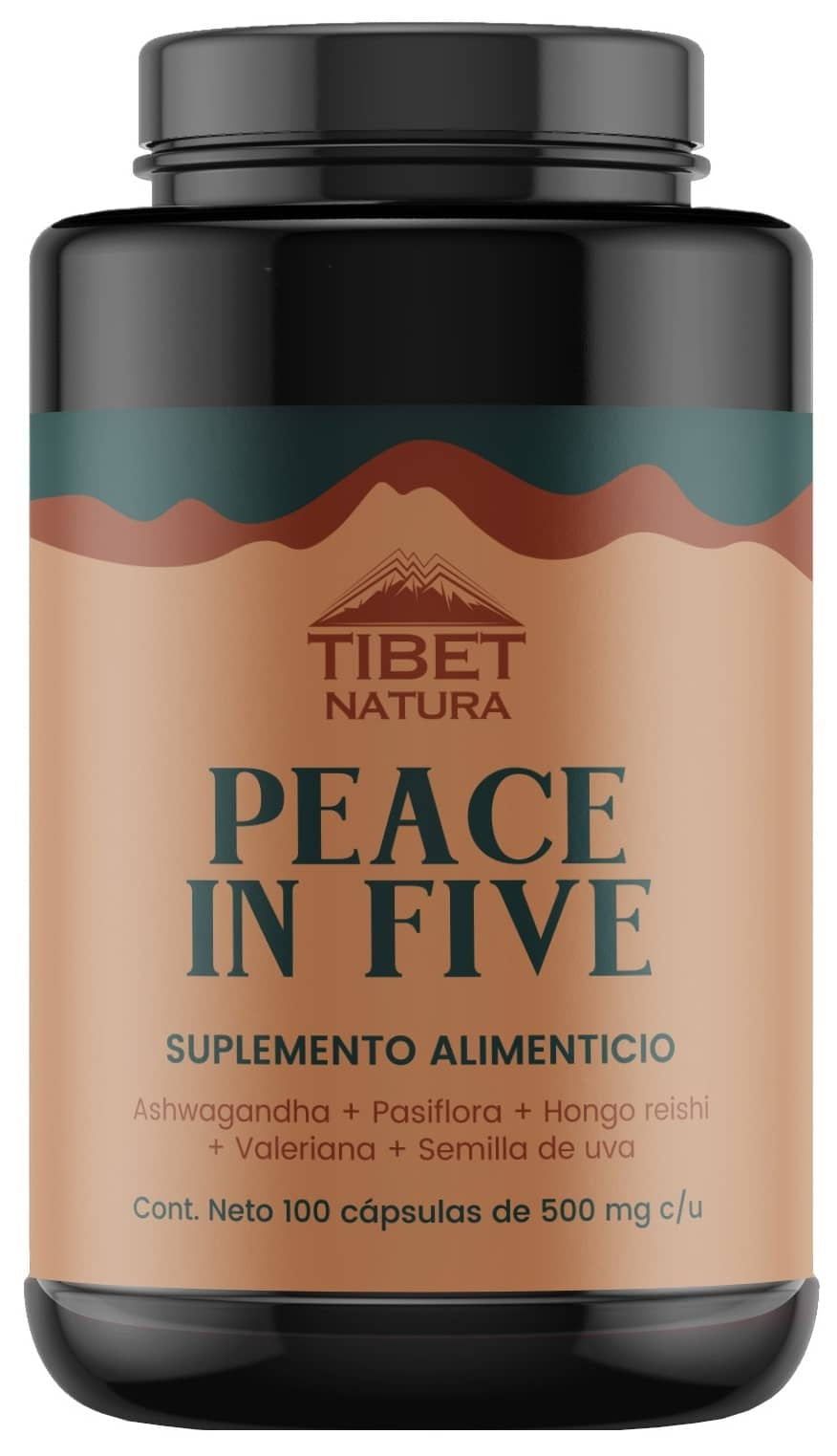 Peace in Five - Ashwagandha + Pasiflora + Hongo Reishi + Valeriana + Semilla de Uva 100 cápsulas de 500 mg c/u