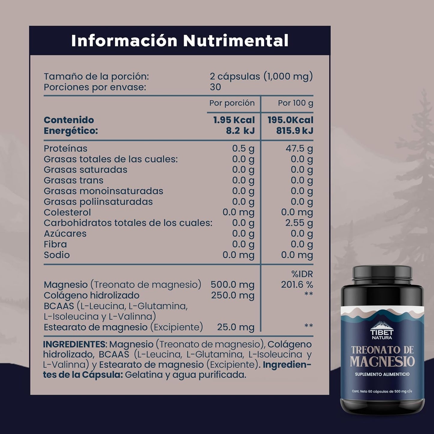 Treonato de Magnesio Tibet Natura 60 Capsulas