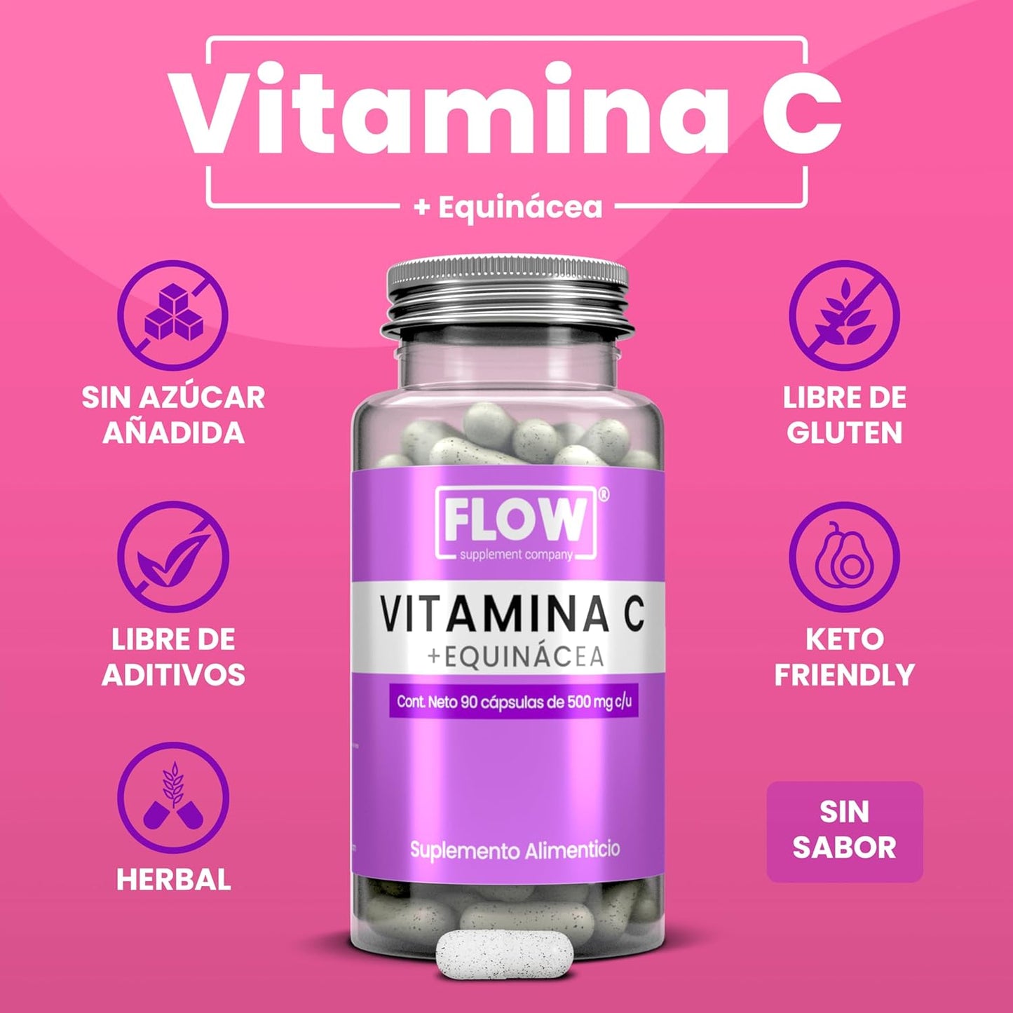 Vitamina C y Equinácea / 90 cápsulas de 500 mg.