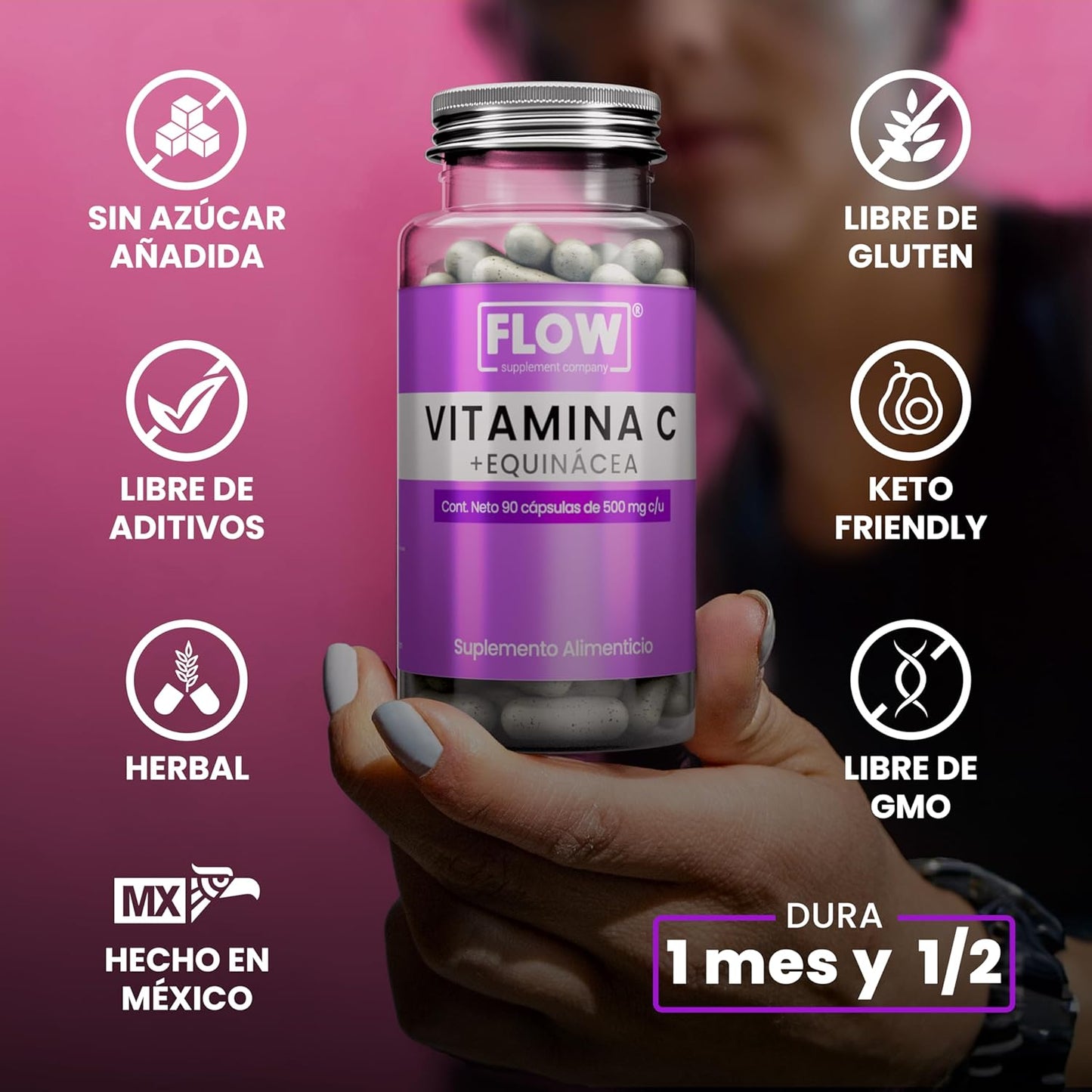 Vitamina C y Equinácea / 90 cápsulas de 500 mg.
