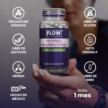 Ajo Negro + Jengibre + Ortiga / 90 cápsulas de 500 mg c/u