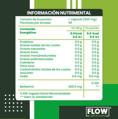 Berberina / 90 cápsulas de 500 mg c/u