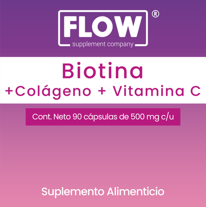 Biotina + Colageno + Vitamina C / 90 capsulas de 500 mg c/u