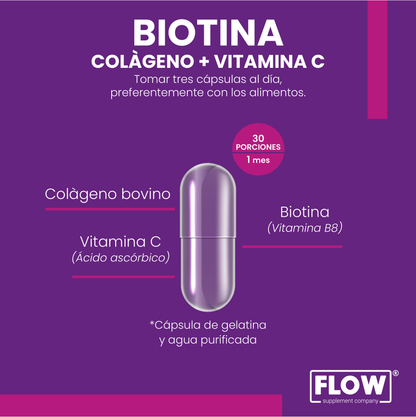 Biotina + Colageno + Vitamina C / 90 capsulas de 500 mg c/u