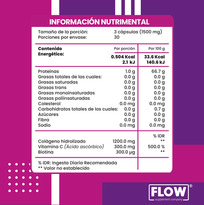 Biotina + Colageno + Vitamina C / 90 capsulas de 500 mg c/u
