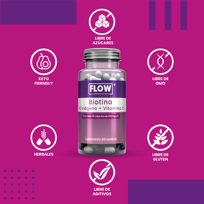 Biotina + Colageno + Vitamina C / 90 capsulas de 500 mg c/u