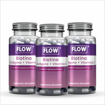 Biotina + Colageno + Vitamina C / 90 capsulas de 500 mg c/u