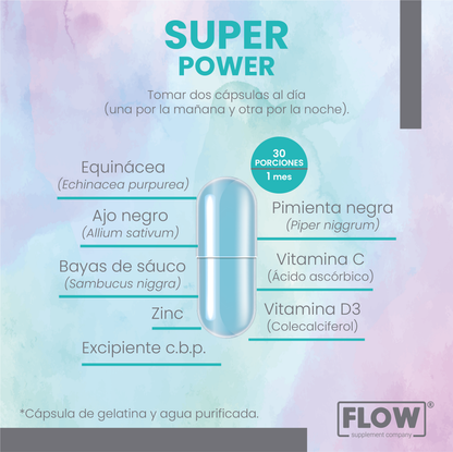 Superpower - Zinc + Equinacea + Ajo Negro + Vitamina C + Bayas de Sauco + Vitamina D3 / 60 Cápsulas de 1000mg.