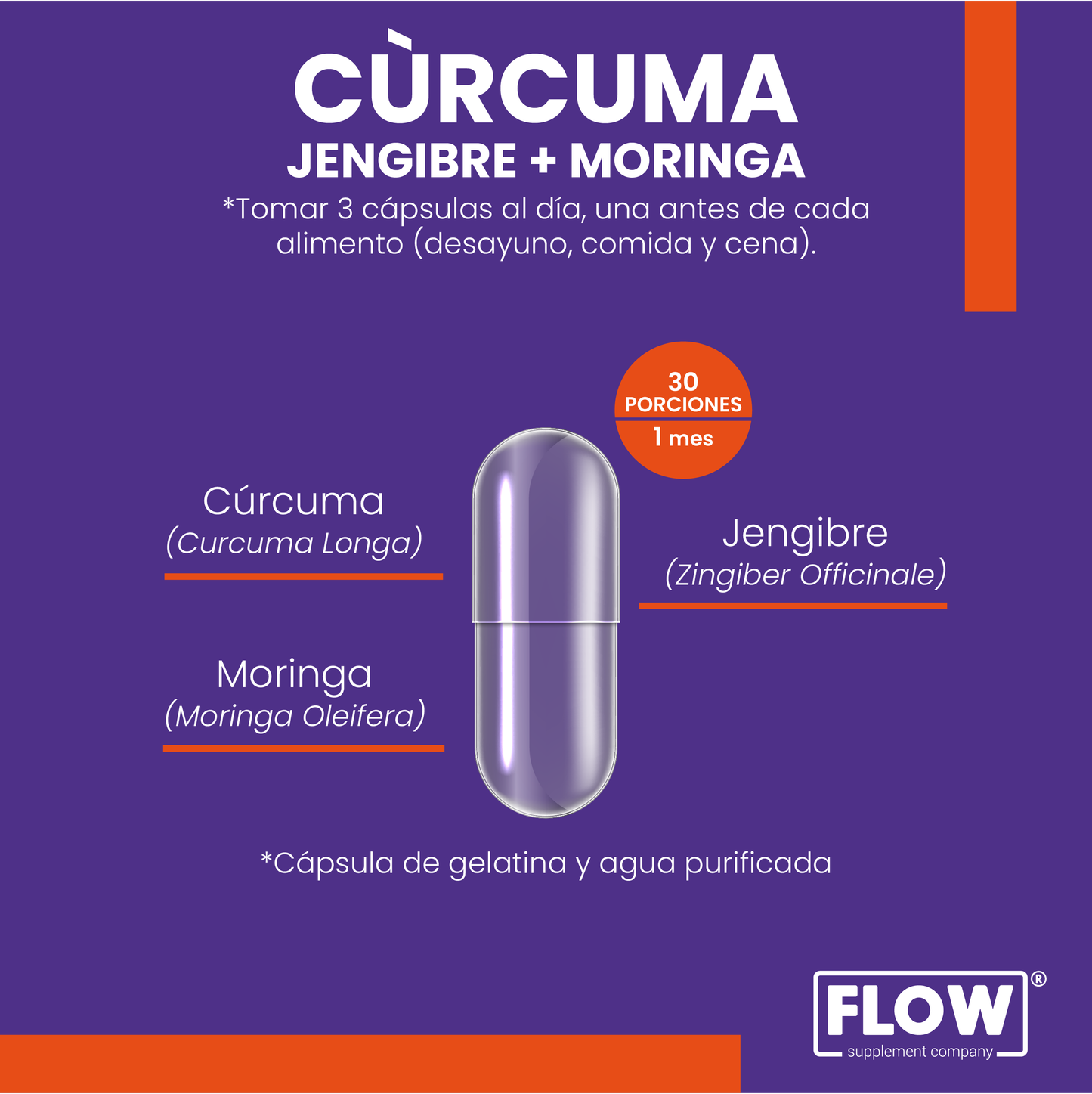 Cúrcuma + Jengibre + Moringa / 90 cápsulas de 500 mg.