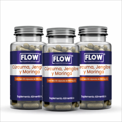 Cúrcuma + Jengibre + Moringa / 90 cápsulas de 500 mg.