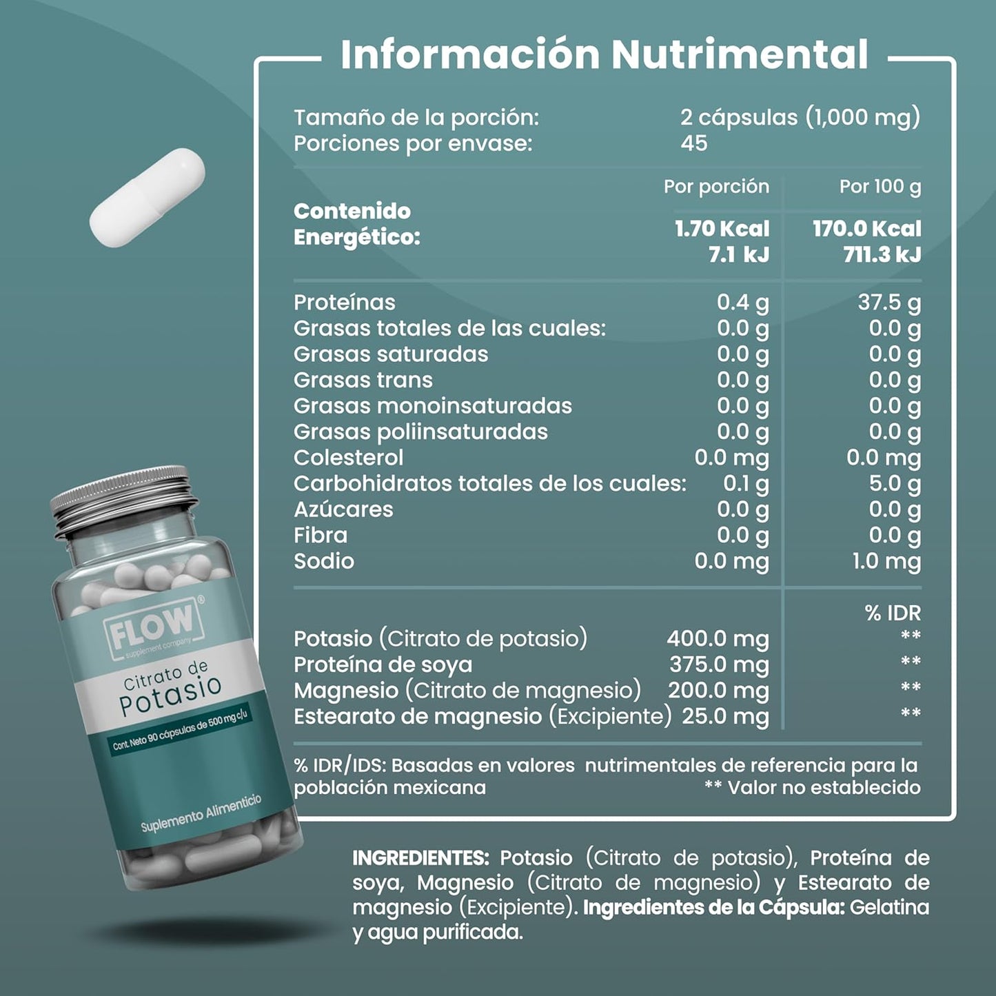 Citrato de Potasio / 90 Cápsulas de 500 mg c/u