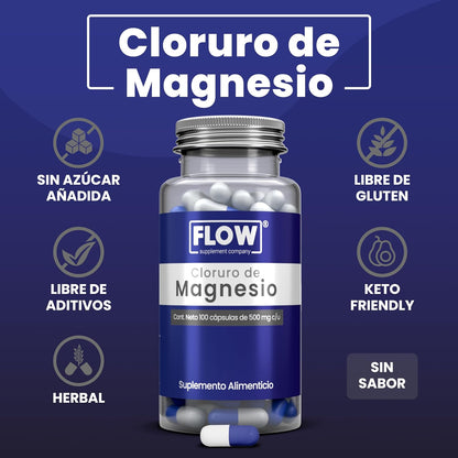Cloruro De Magnesio + Vitamina K2 +  Vitamina D + Calcio / 100 cápsulas de 500 mg. c/u