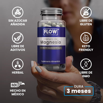 Cloruro De Magnesio + Vitamina K2 +  Vitamina D + Calcio / 100 cápsulas de 500 mg. c/u