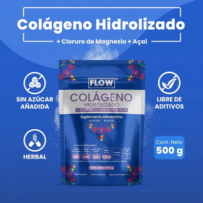 Colágeno Hidrolizado + Açaí + Cloruro de magnesio de 500 gramos