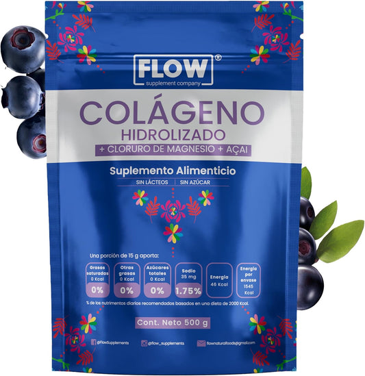 Colágeno Hidrolizado + Açaí + Cloruro de magnesio de 500 gramos