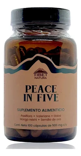 Peace in Five - Gaba + Pasiflora + Hongo Reishi + Valeriana + Semilla de Uva 100 Cápsula de 500 mg c/u