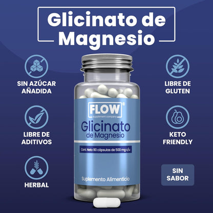 Glicinato de Magnesio / 90 cápsulas de 500 mg. c/u