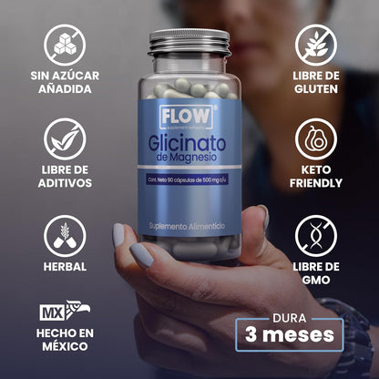 Glicinato de Magnesio / 90 cápsulas de 500 mg. c/u