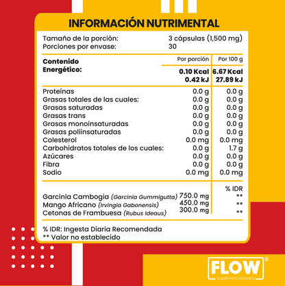 Meta - Cambogia Garcinia + Mango Africano + Cetonas de Frambuesa / 90 cápsulas de 500 mg. c/u
