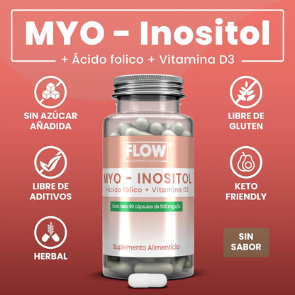 Myo Inositol + Ácido Fólico + Vitamina D3 / 90 cápsulas de 500 mg.