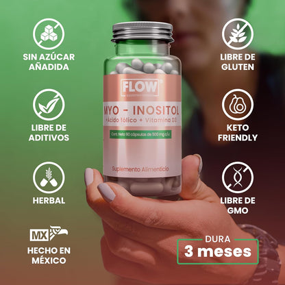 Myo Inositol + Ácido Fólico + Vitamina D3 / 90 cápsulas de 500 mg.
