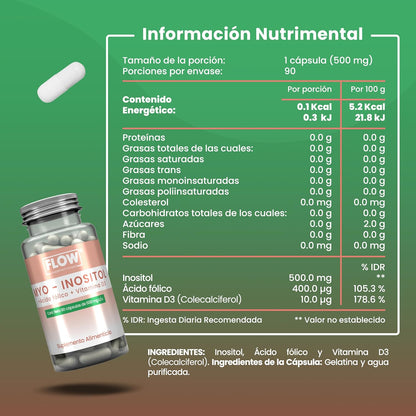 Myo Inositol + Ácido Fólico + Vitamina D3 / 90 cápsulas de 500 mg.
