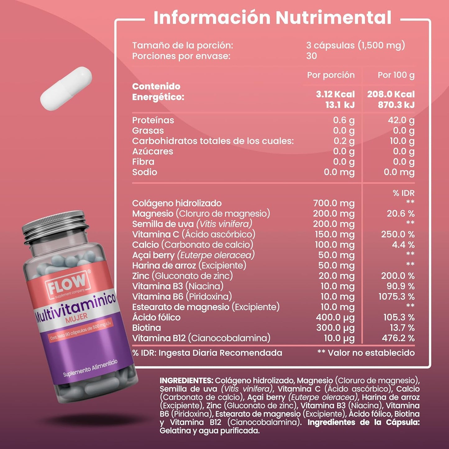 Multivitaminico Premium Mujer / 90 Capsulas de 500 mg c/u