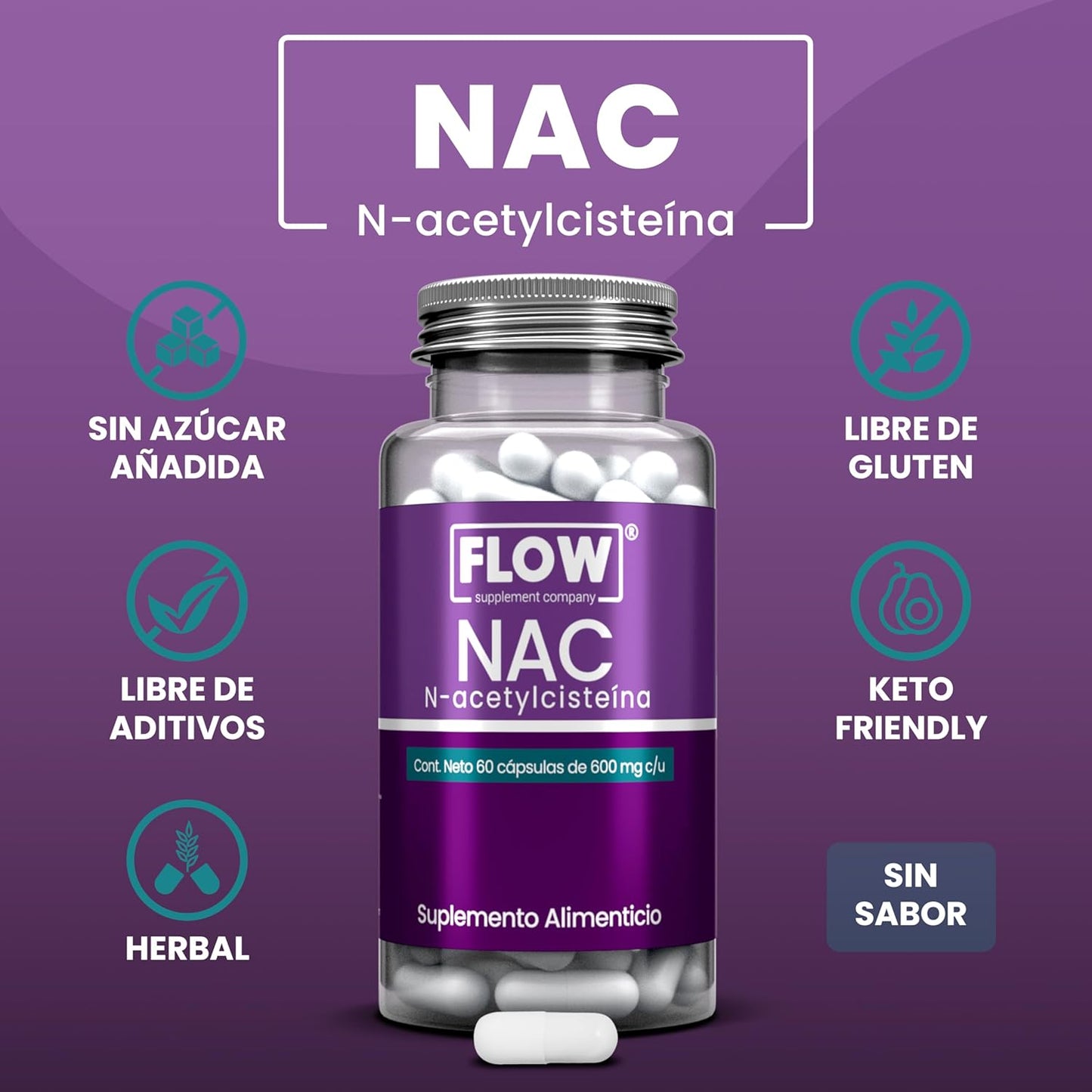 NAC (N-Acetylcisteína) / 60 cápsulas de 600 mg c/u