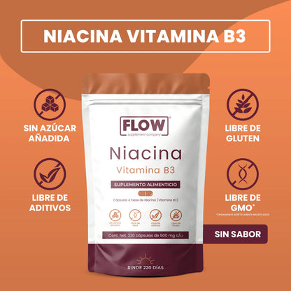 Niacina (Vitamina B3) 220 Cápsulas | Apoyo al Metabolismo y Energía