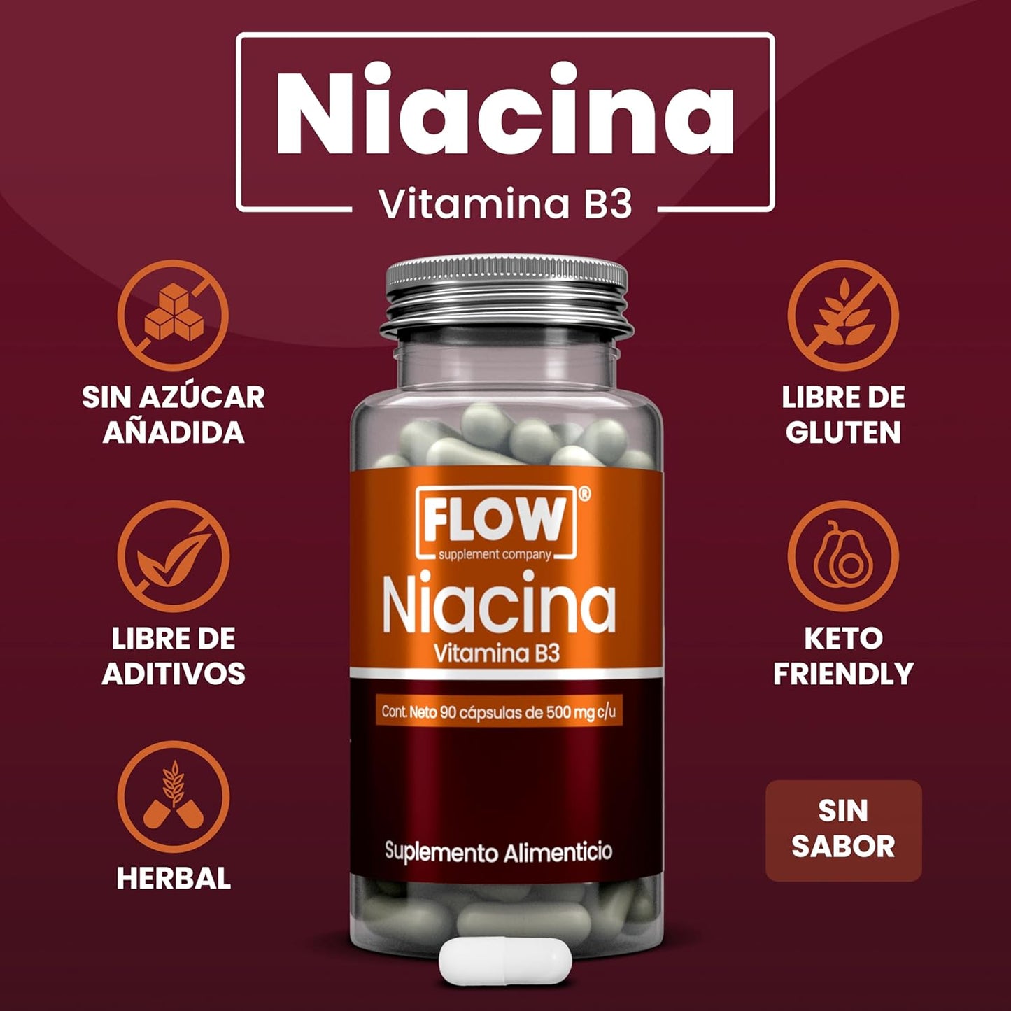 Niacina (Vitamina B3) / 90 cápsulas de 500 mg c/u