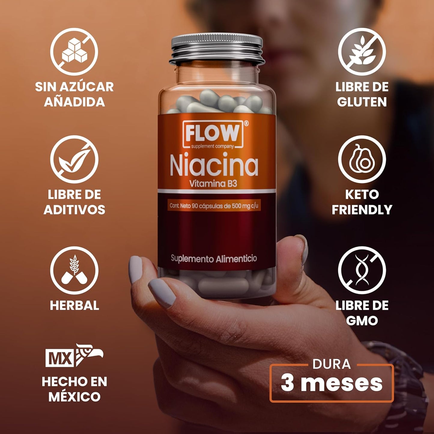 Niacina (Vitamina B3) / 90 cápsulas de 500 mg c/u