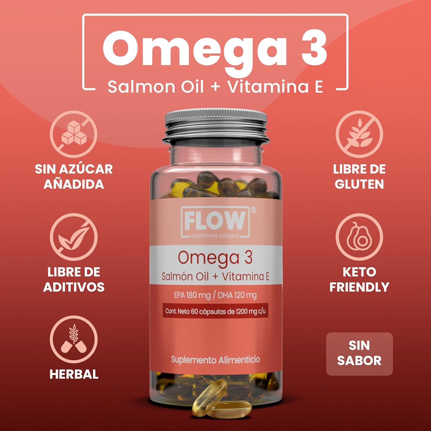 Omega 3 + Aceite de Salmon + Vitamina E / 60 Capsulas de 1200 mg