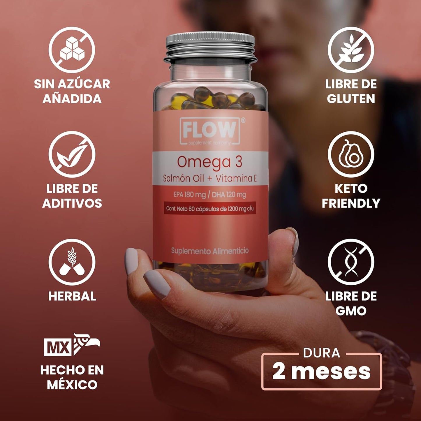 Omega 3 + Aceite de Salmon + Vitamina E / 60 Capsulas de 1200 mg