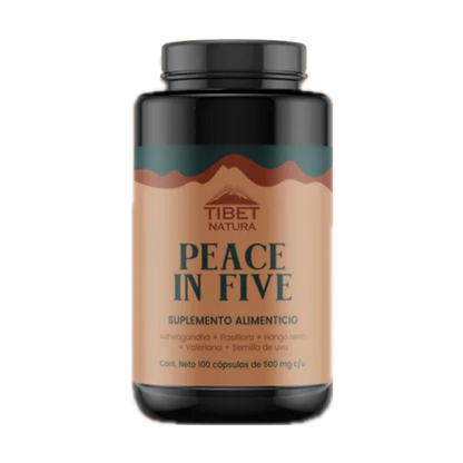 Peace in Five - Gaba + Pasiflora + Hongo Reishi + Valeriana + Semilla de Uva 100 Cápsula de 500 mg c/u