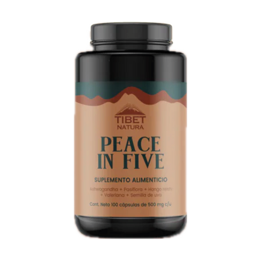 Peace in Five - Gaba + Pasiflora + Hongo Reishi + Valeriana + Semilla de Uva 100 Cápsula de 500 mg c/u