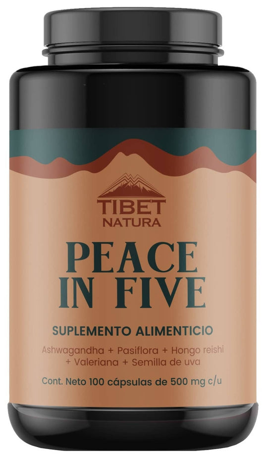 Peace in Five - Ashwagandha + Pasiflora + Hongo Reishi + Valeriana + Semilla de Uva 100 cápsulas de 500 mg c/u