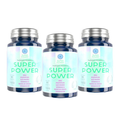 Superpower - Zinc + Equinacea + Ajo Negro + Vitamina C + Bayas de Sauco + Vitamina D3 / 60 Cápsulas de 1000mg.