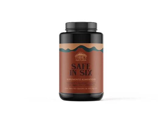 Safe in Six Tibet Natura - Vitamina D3, Jengibre, Vitamina C, Ajo negro, Equinácea, Zinc. 100 cápsulas de 500 mg c/u