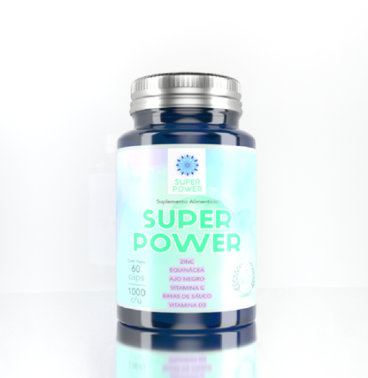 Superpower - Zinc + Equinacea + Ajo Negro + Vitamina C + Bayas de Sauco + Vitamina D3 / 60 Cápsulas de 1000mg.