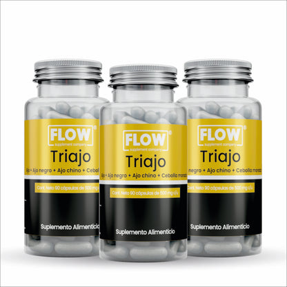 TRIAJO - Ajo Negro, Ajo Chino, Ajo y Cebolla / 90 cápsulas de 500 mg c/u