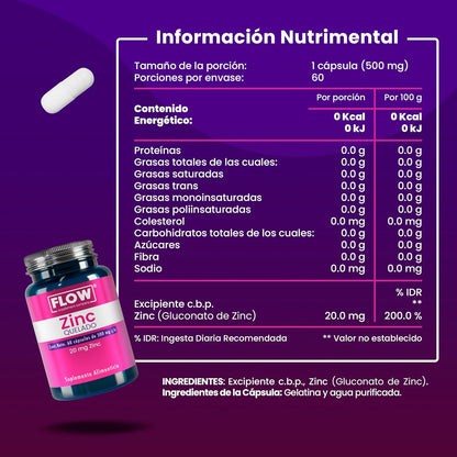 Zinc / 60 cápsulas de 500 mg.